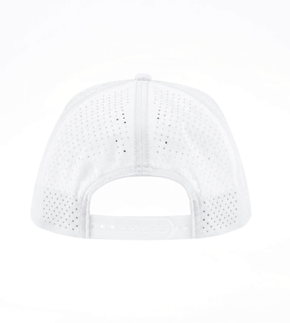 Back view of the Sunday Bliss Classic Golf Cap in white, showcasing its breathable design and adjustable strap.